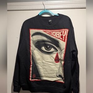 Obey Men's Black and Red Graphic Crewneck Sweater